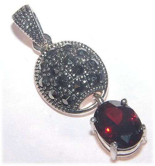 Genuine GARNET and MARCASITE  Sterling Silver  Pendant!