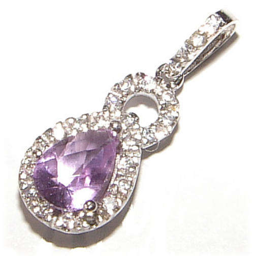 PURPLE CUBIC ZIRCONIA STERLING SILVER FILIGREE PENDANT