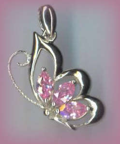 SWEET PINK CUBIC ZIRCONIA BUTTERFLY PENDANT - STUNNING ITEM!