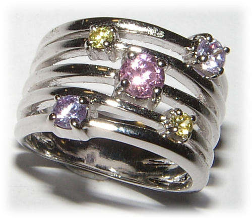 FRUIT SALAD CZ STERLING SILVER RING.