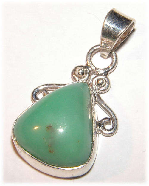 NATURAL "PRASE  OPAL" STERLING SILVER PENDANT