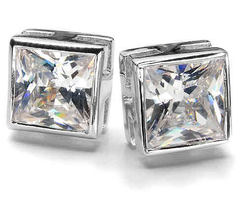 4mm SQUARE BRILLIANT CUT DIAMOND SIMULANT STERLING SILVER STUD EARRINGS!