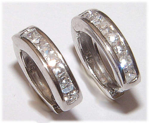 STERLING SILVER SEMI HOOP EARRINGS WITH CREATED DIAMONDS