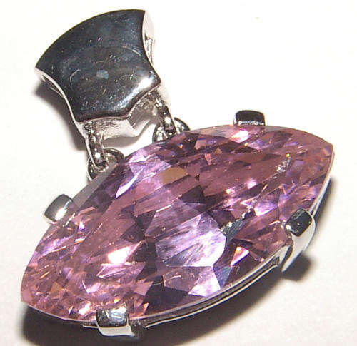 MARQUISE CUT DEEP HOT PINK SAPPHIRE CZ STERLING SILVER PENDANT.
