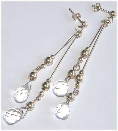 WHITE BRIOLETTE CRYSTALS - DANGLING EARRINGS - FINE QUALITY!