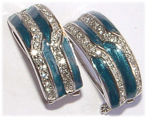DESIGNER ENAMEL AND DIAMOND EARRINGS in STERLING SILVER!