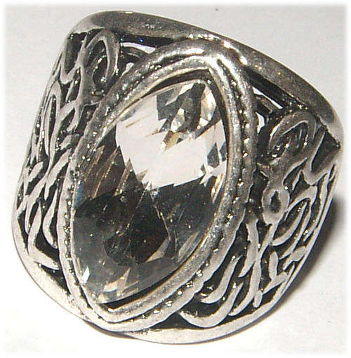 SILVER  COCTAIL  RING WITH MARQUISE SMOKEY STONE - NEW!