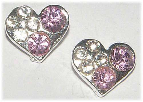 FASHION JEWELLERY --- PINK AND WHITE RHINESTONES--- HEART STUD EARRINGS