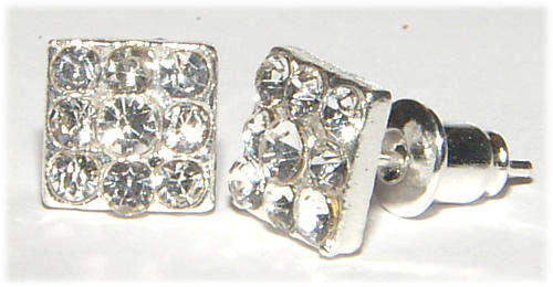 FASHION JEWELLERY ---WHITE RHINESTONES--- SQUARE STUD EARRINGS