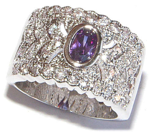 ***JUST LOOK AT THIS RING!!*** AMETHYST AND RUSSIAN DIAMOND STERLING SILVER RHODIUM PLATED RING!!!