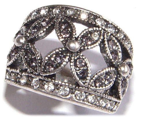 SILVER BLING RING WITH RHINESTONE AND MARCASITE STONES - NEW!