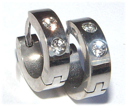 *** ALLERGY FREE!! ***STAINLESS STEEL HOOP EARRINGS WITH SIMULATED DIAMONDS!