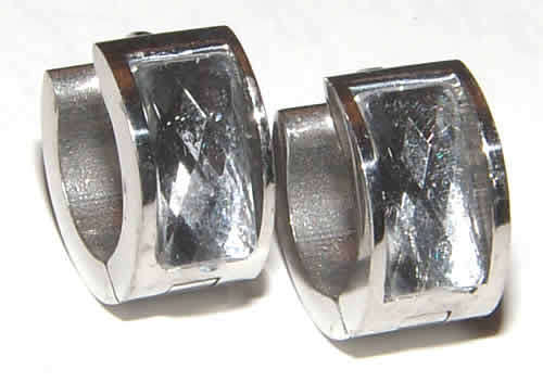 *** ALLERGY FREE!! ***STAINLESS STEEL HOOP EARRINGS WITH SPARKLING LUCITE BEAD!
