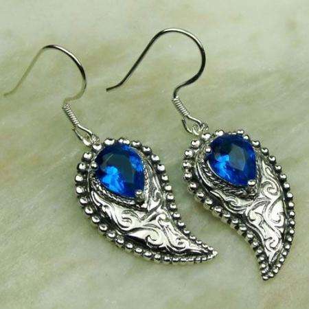 ***NATURAL GEMSTONES!!!***STUNNING NATURAL LONDON BLUE TOPAZ IN STERLING SILVER EARRINGS!!!