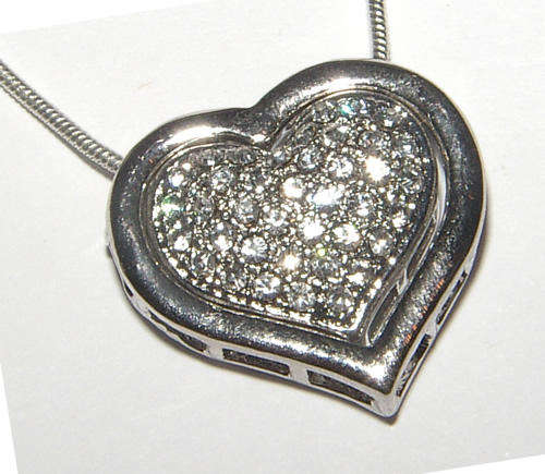 STUNNING RHINESTONE ENCRUSTED HEART PENDANT -- FINE QUALITY