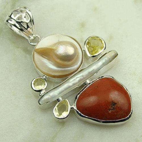 ***A STUNNER!!!*** STUNNING GENUINE MULTI GEMSTONE AND MABE HAND MADE PENDANT!!
