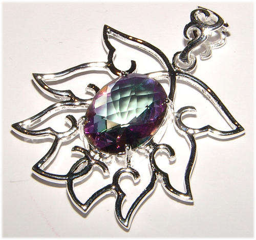 ***NATURAL GEMSTONES!!!***STUNNING NATURAL MYSTIC TOPAZ  IN STERLING SILVER PENDANT!!!