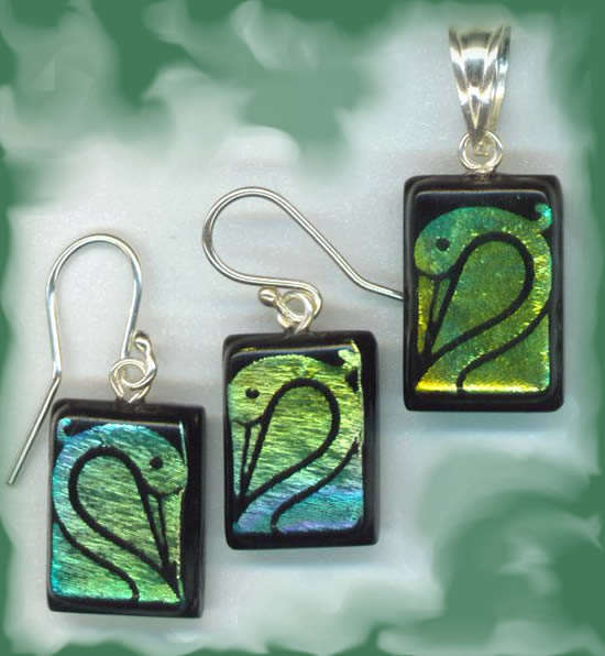 UNIQUE DICHROIC FUSED GLASS JEWELLERY -  SQUARE PENDANT AND EARRING SET!