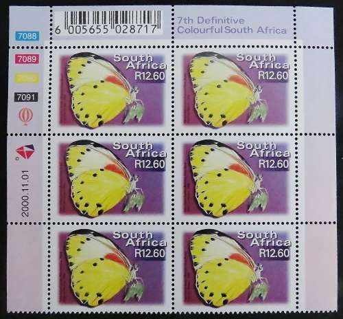 SACC 1318: 7th Definitive issue. R12.60 False dotted-border, Plate Block of 6. 1 November 2000.