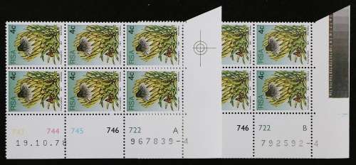 SACC 421: 3rd Def. Iss. 4c: 9 Contr. Blks.,A and B,Diff. dates and Margins. Cyl. No.743- 746 722.