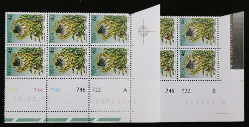 SACC 421: 3rd Def. Iss. 4c: 9 Contr. Blks.,A and B,Diff. dates and Margins. Cyl. No.743- 746 722.