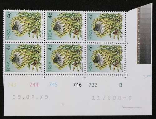 SACC 421: 3rd Def. Iss. 4c: 9 Contr. Blks.,A and B,Diff. dates and Margins. Cyl. No.743- 746 722.