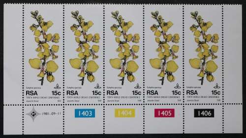 SACC 502-505:1981. 10th World Orchid Conf. Set of 4 Contr. strips of 5. 5c: 15c: 20c: 25c: MNH.