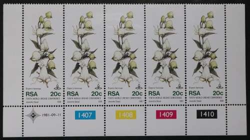 SACC 502-505:1981. 10th World Orchid Conf. Set of 4 Contr. strips of 5. 5c: 15c: 20c: 25c: MNH.