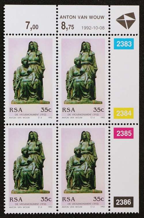 SACC 785-788:130th Birth Anniv, Anton v Wouw. Set of 4 Contr. Blks. of 4.MNH.