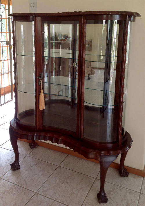 IMBUIA GLASS DISPLAY CABINET BALL & CLAW