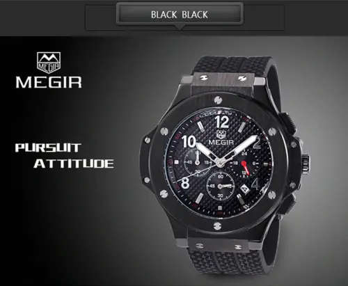 *LOWEST SHIPPING* MEGIR 3002 CHRONOGRAPH BLACK WATCH WITH WATCH BOX