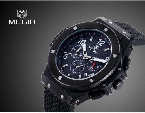 *LOWEST SHIPPING* MEGIR 3002 CHRONOGRAPH BLACK WATCH WITH WATCH BOX