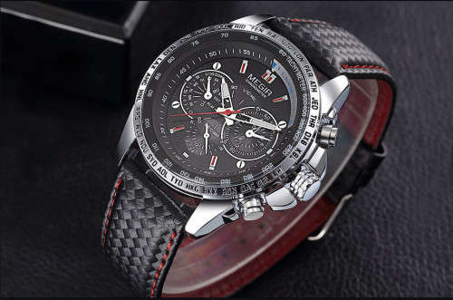 MEGIR 1010 MENS LEATHER WRIST WATCH WITH WATCH BOX