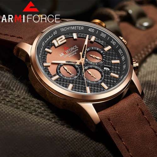 *LOWEST SHIPPING* Armiforce Mens Chronograph Genuine Leather Watch With Watch Box