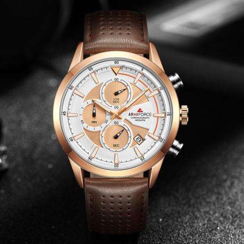 *LOWEST SHIPPING* Armiforce Brown Mens Leather Watch With Watch Box