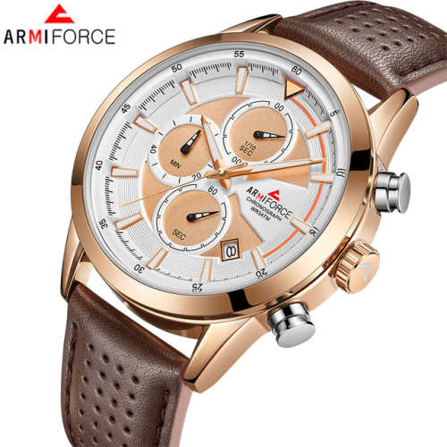 *LOWEST SHIPPING* Armiforce Brown Mens Leather Watch With Watch Box