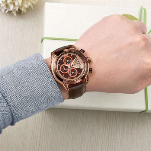 Megir Chronograph Mens Leather Watch With Watch Box