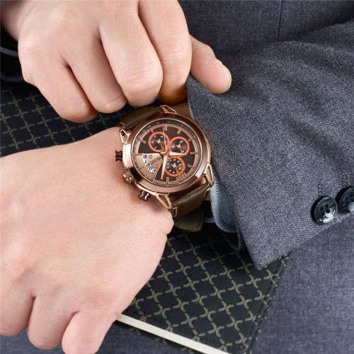 Megir Chronograph Mens Leather Watch With Watch Box