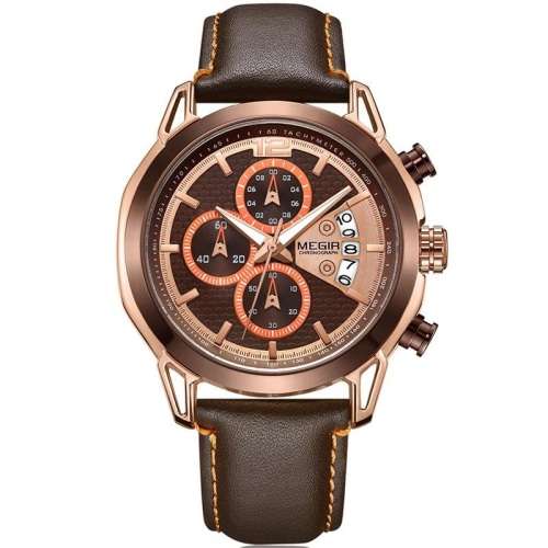 Megir Chronograph Mens Leather Watch With Watch Box
