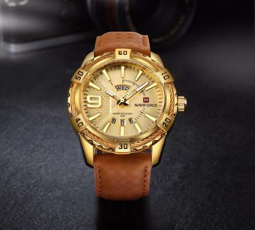 **LOWEST SHIPPING** NAVIFORCE 9117 GENUINE LEATHER WATCH - GOLD