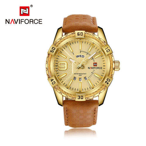 **LOWEST SHIPPING** NAVIFORCE 9117 GENUINE LEATHER WATCH - GOLD