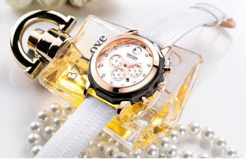 **LOW SHIPPING** MEGIR 2042 WOMENS CHRONOGRAPH LEATHER WATCH WITH WATCH BOX