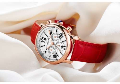 **LOWEST SHIPPING** MEGIR WOMENS CHRONOGRAPH LEATHER WATCH WITH WATCH BOX