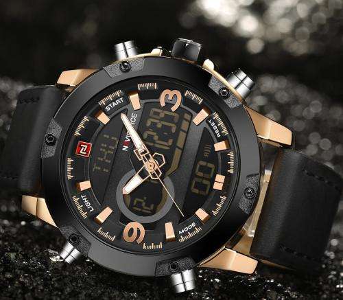 **LOWEST SHIPPING** NAVIFORCE CHRONOGRAPH MENS DIGITAL ANALOG GENUINE LEATHER WATCH