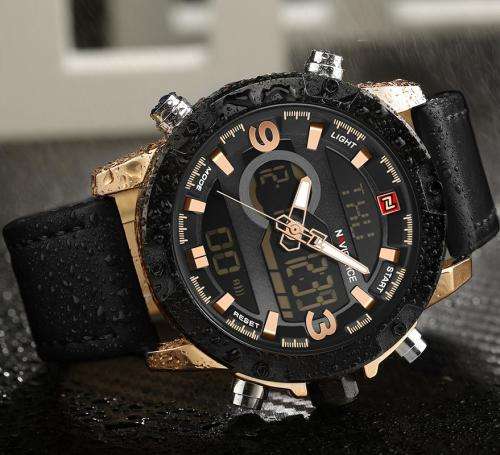 **LOWEST SHIPPING** NAVIFORCE CHRONOGRAPH MENS DIGITAL ANALOG GENUINE LEATHER WATCH