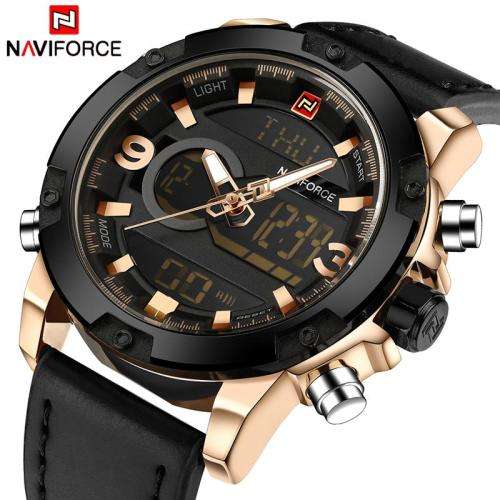 **LOWEST SHIPPING** NAVIFORCE CHRONOGRAPH MENS DIGITAL ANALOG GENUINE LEATHER WATCH