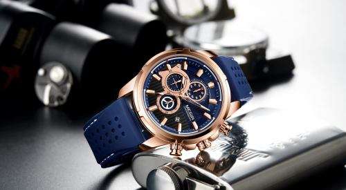 MEGIR - Mens Blue Fully Functional Chronograph Watch