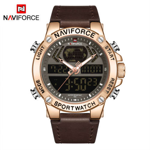 NAVIFORCE MENS DIGITAL CHRONOGRAPH GENUINE LEATHER BROWN WATCH