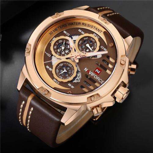 NAVIFORCE 9110M FULLY FUNCTIONAL GENUINE LEATHER MENS WATCH
