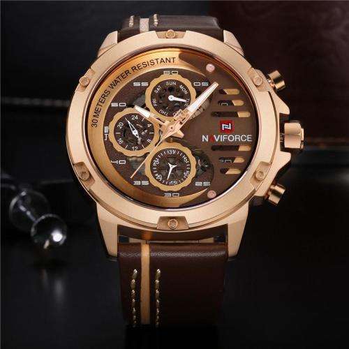 NAVIFORCE 9110M FULLY FUNCTIONAL GENUINE LEATHER MENS WATCH
